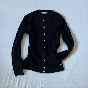 Calvin Klein Black Cardigan Silver Logo Buttons Minimalist Knit Sweater